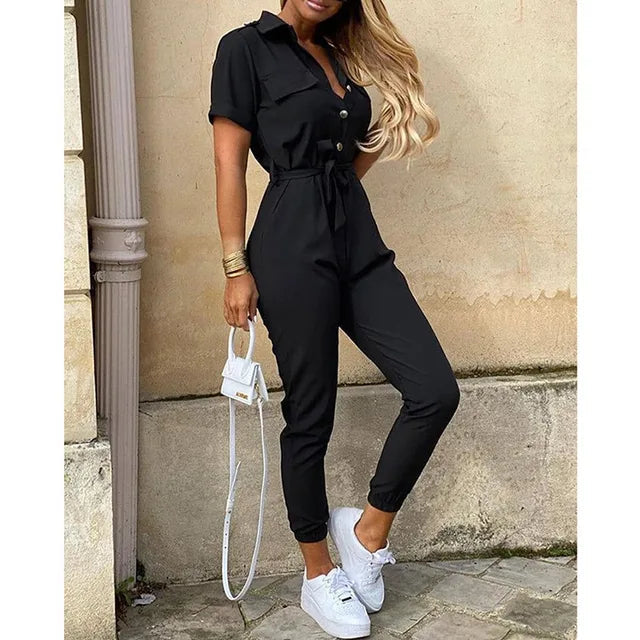 Eleganter Schwarzer Jumpsuit mit Verstellbarem Tailleband für Festliche Anlässe 2