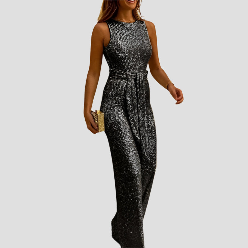 Eleganter V-Ausschnitt Jumpsuit mit taillierter Passform für Hochzeiten und festliche Anlässe 1