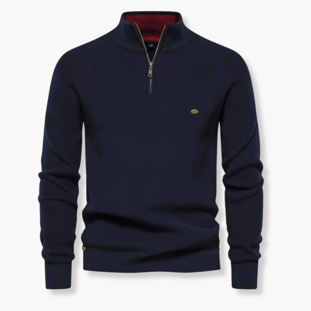 Eleganter Pullover mit Stehkragen und Zip 0
