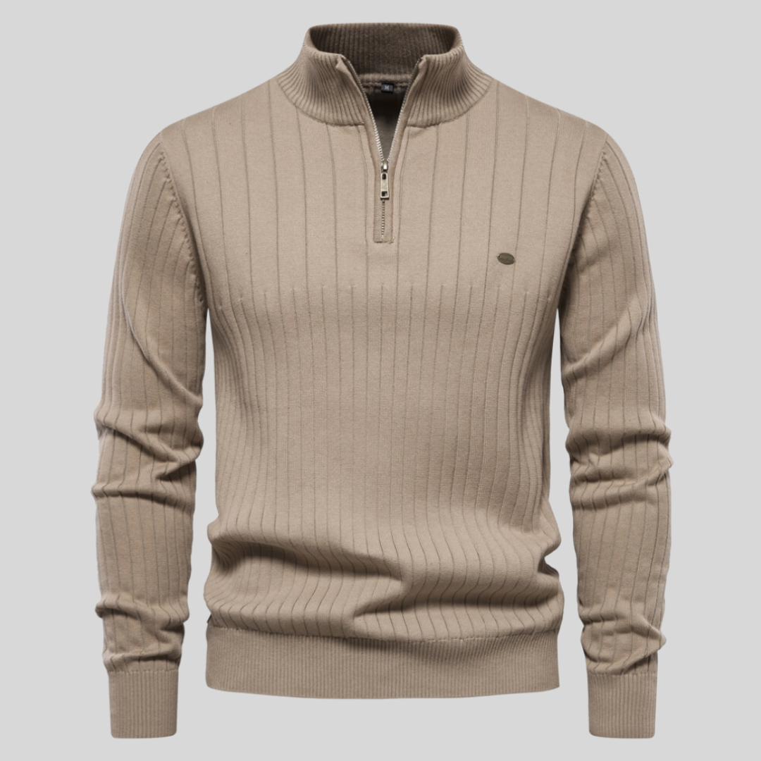 Eleganter Strickpullover mit halbem Reißverschluss 1