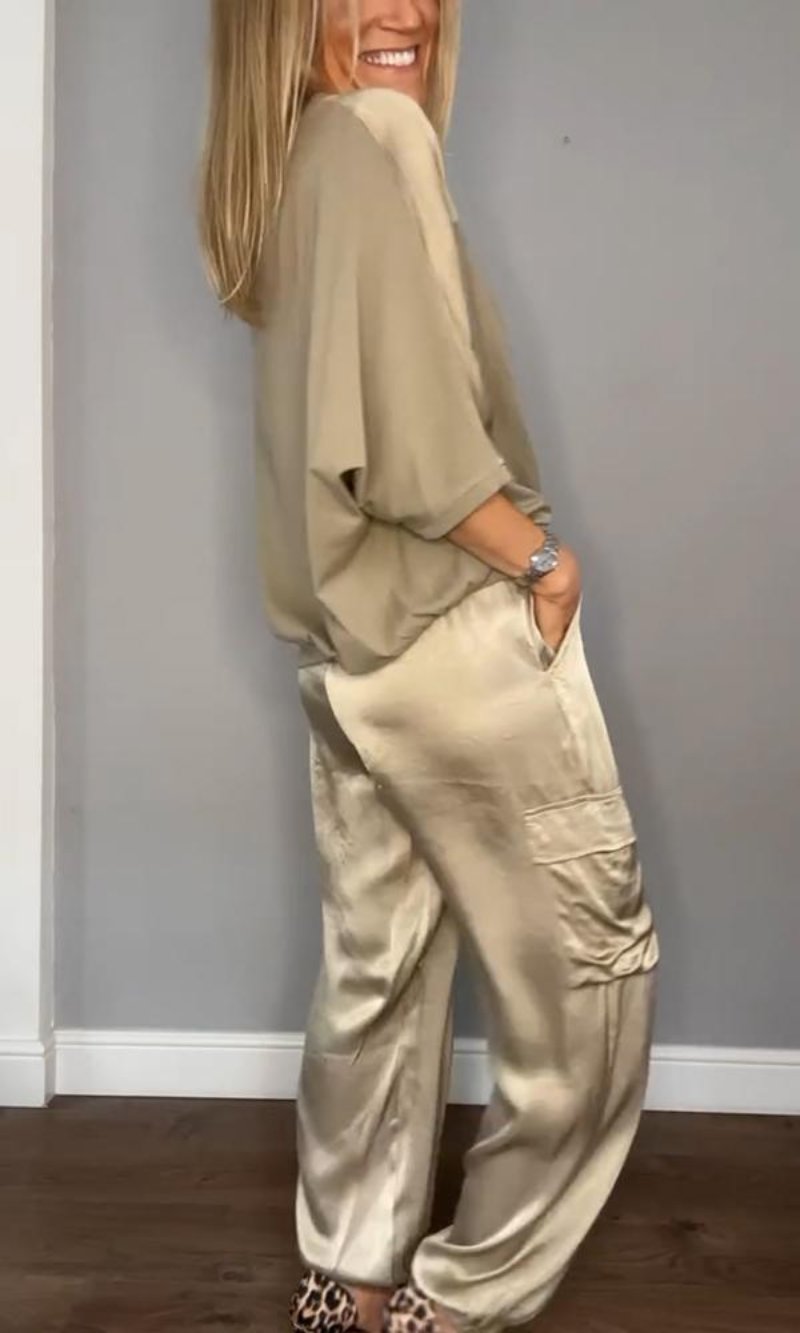 Eleganter Damen Zweiteiler aus Satin für Sommeranlässe – Stilvolles Hemd und maßgeschneiderte Hose 4