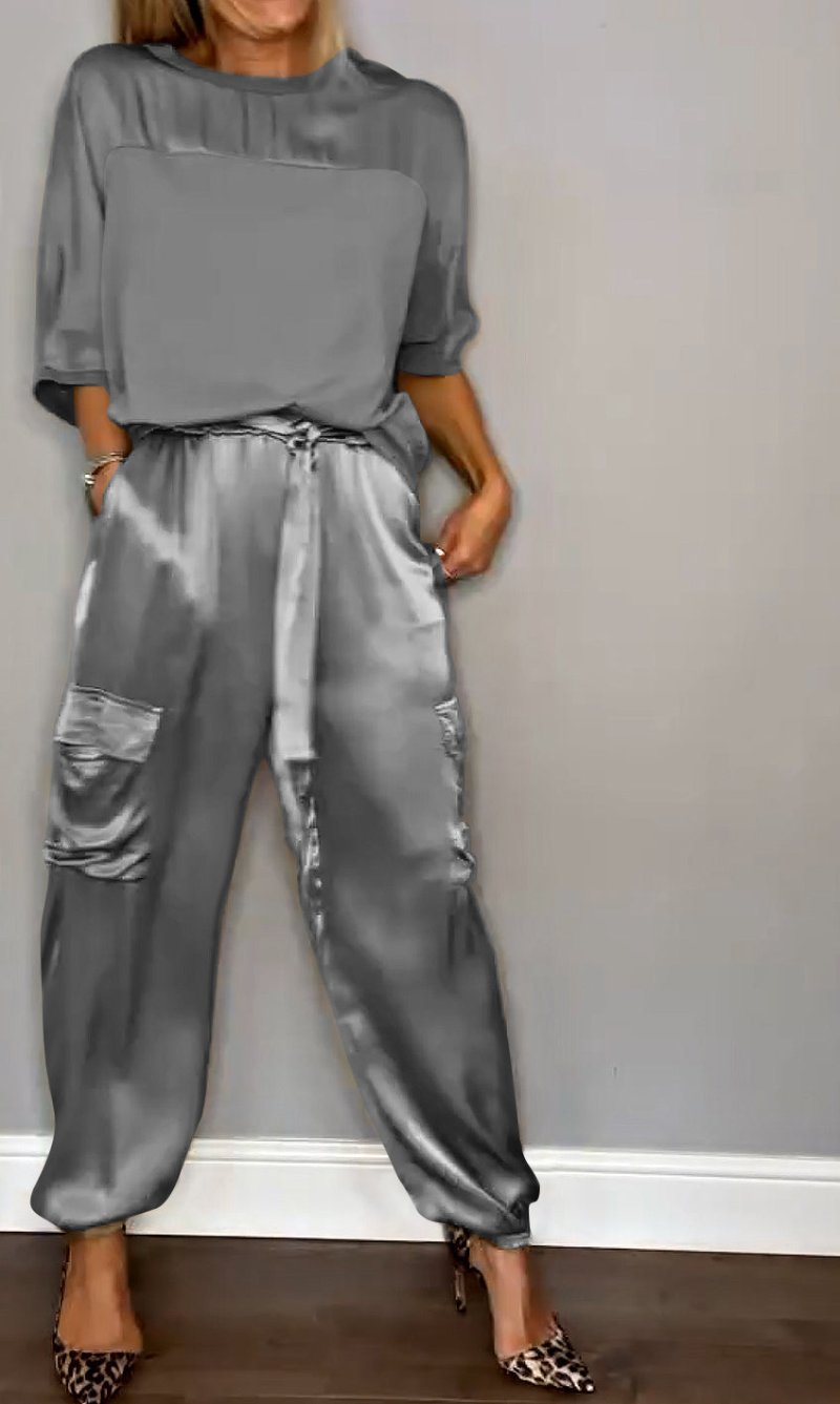 Eleganter Damen Zweiteiler aus Satin für Sommeranlässe – Stilvolles Hemd und maßgeschneiderte Hose 7