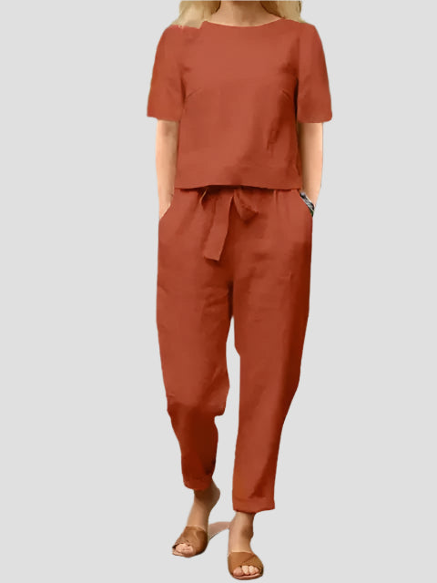 Elegantes Damen Set mit Kurzarmbluse und Haremshosen – Atmungsaktiver Sommerlook 1