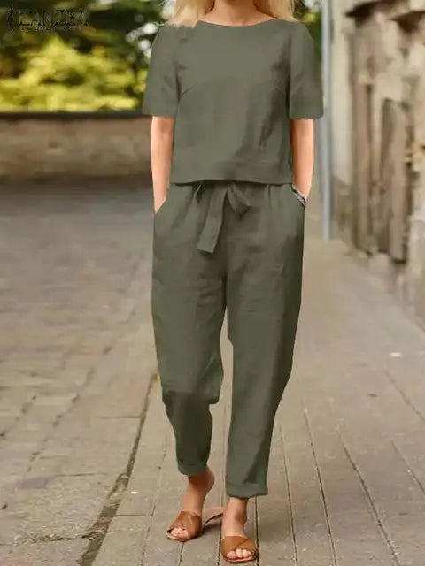Elegantes Damen Set mit Kurzarmbluse und Haremshosen – Atmungsaktiver Sommerlook 2