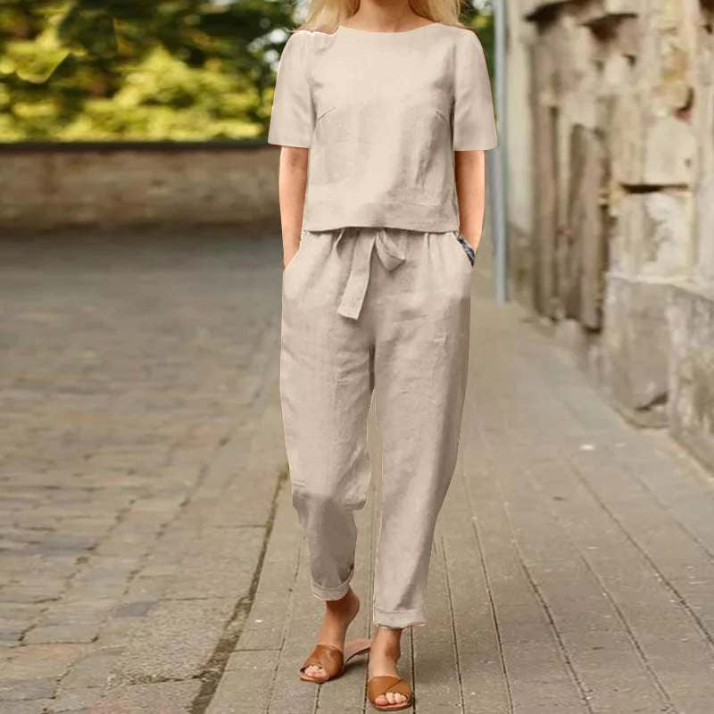 Elegantes Damen Set mit Kurzarmbluse und Haremshosen – Atmungsaktiver Sommerlook 4