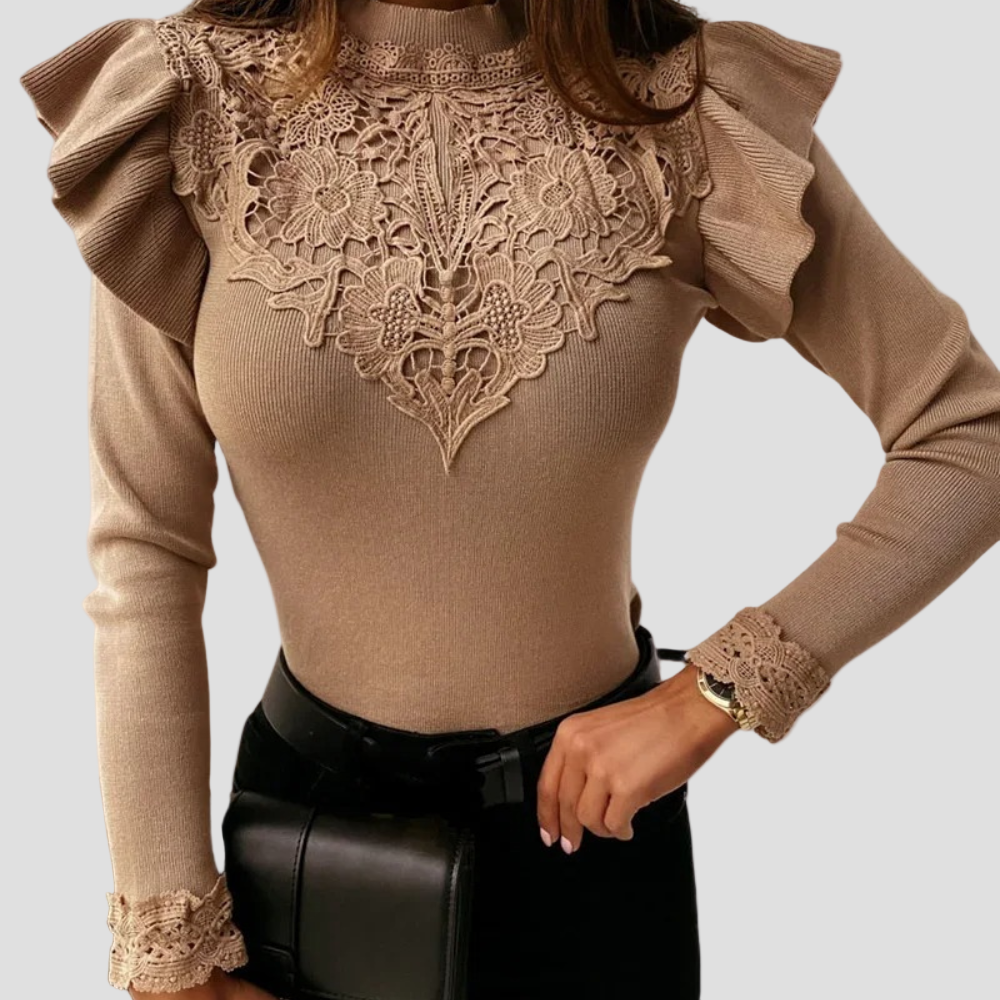 Elegantes Langarmshirt mit Puffärmeln und Spitze 0