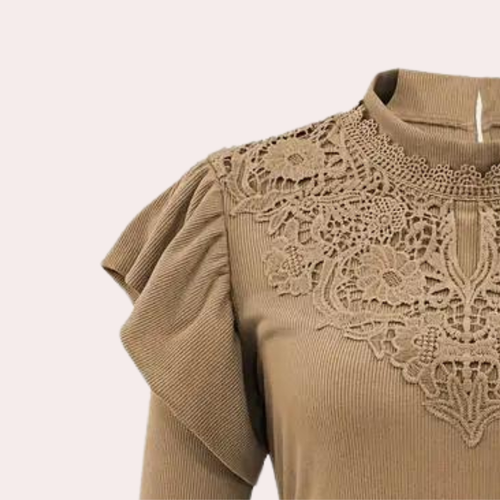 Elegantes Langarmshirt mit Puffärmeln und Spitze 2