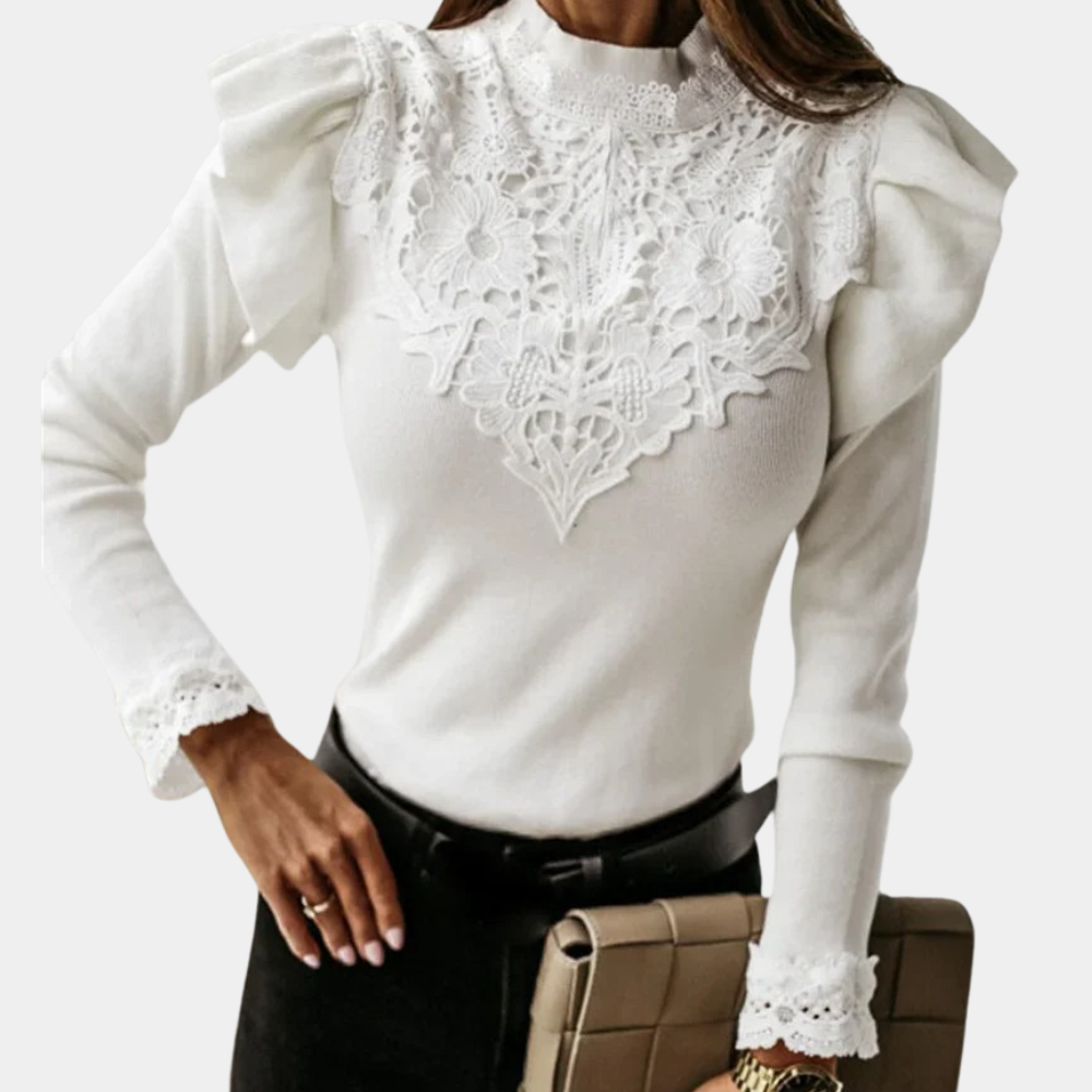 Elegantes Langarmshirt mit Puffärmeln und Spitze 4