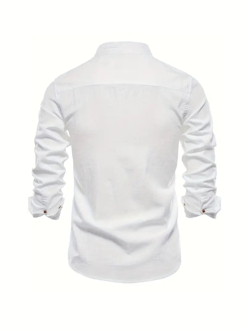 Elegantes Herren-Leinenhemd mit Stehkragen – Ideal für Casual und Semi-Formal 2