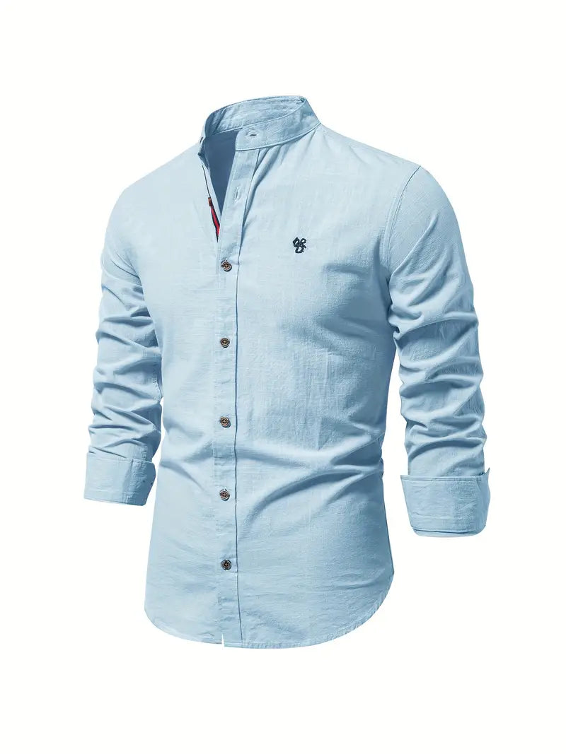 Elegantes Herren-Leinenhemd mit Stehkragen – Ideal für Casual und Semi-Formal 12