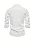 Elegantes Herren-Leinenhemd mit Stehkragen – Ideal für Casual und Semi-Formal 2