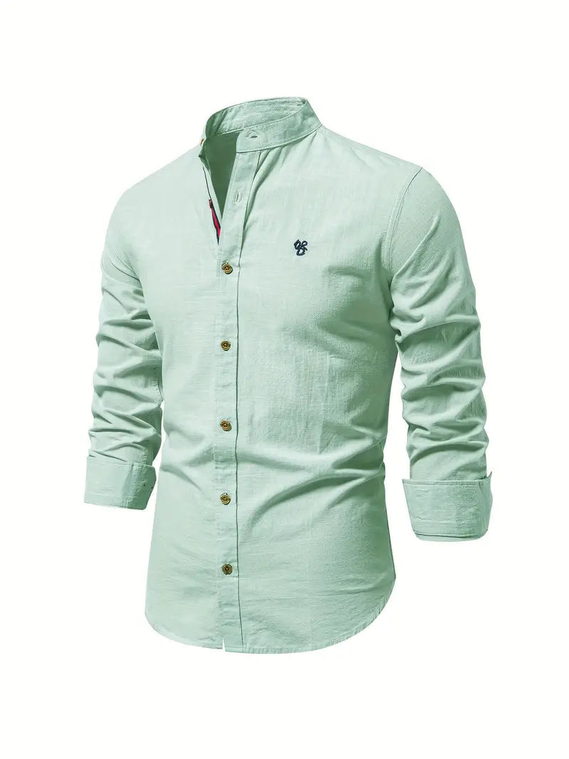 Elegantes Herren-Leinenhemd mit Stehkragen – Ideal für Casual und Semi-Formal 3