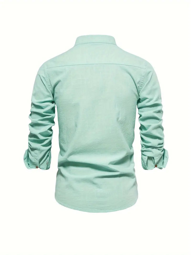 Elegantes Herren-Leinenhemd mit Stehkragen – Ideal für Casual und Semi-Formal 4
