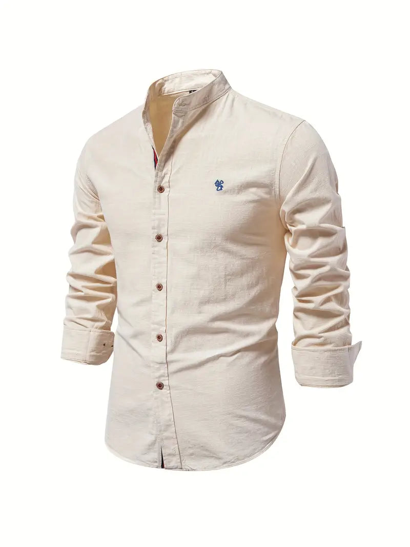 Elegantes Herren-Leinenhemd mit Stehkragen – Ideal für Casual und Semi-Formal 5