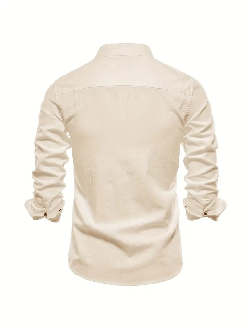 Elegantes Herren-Leinenhemd mit Stehkragen – Ideal für Casual und Semi-Formal 6
