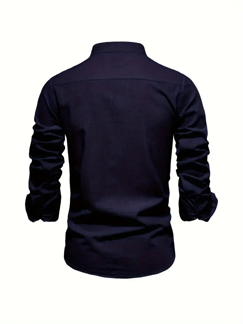 Elegantes Herren-Leinenhemd mit Stehkragen – Ideal für Casual und Semi-Formal 8