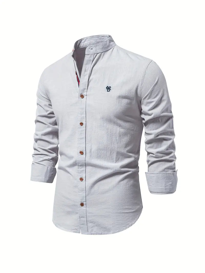 Elegantes Herren-Leinenhemd mit Stehkragen – Ideal für Casual und Semi-Formal 9