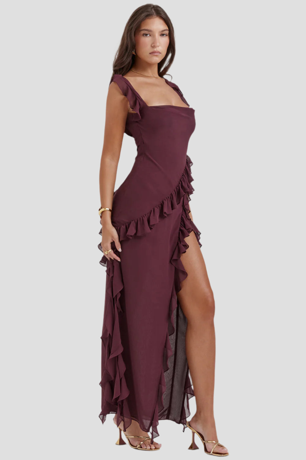 Elegantes Maxikleid mit Rüschendetails für besondere Anlässe 0
