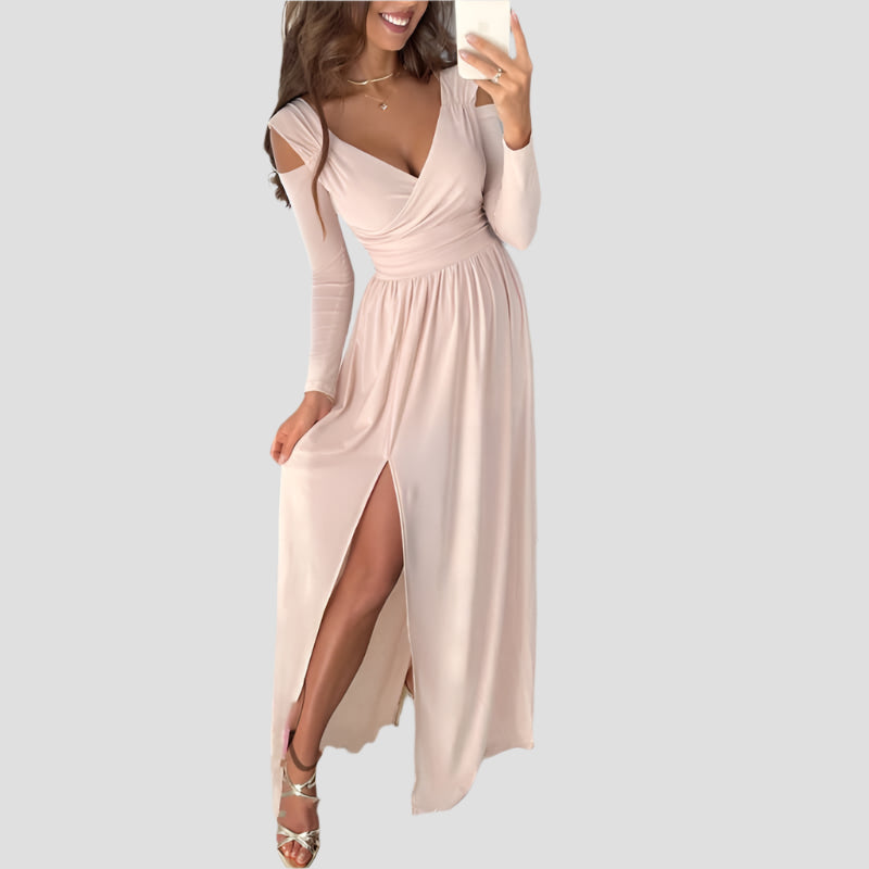 Elegantes Maxikleid mit V-Ausschnitt und langen Ärmeln für besondere Anlässe 1