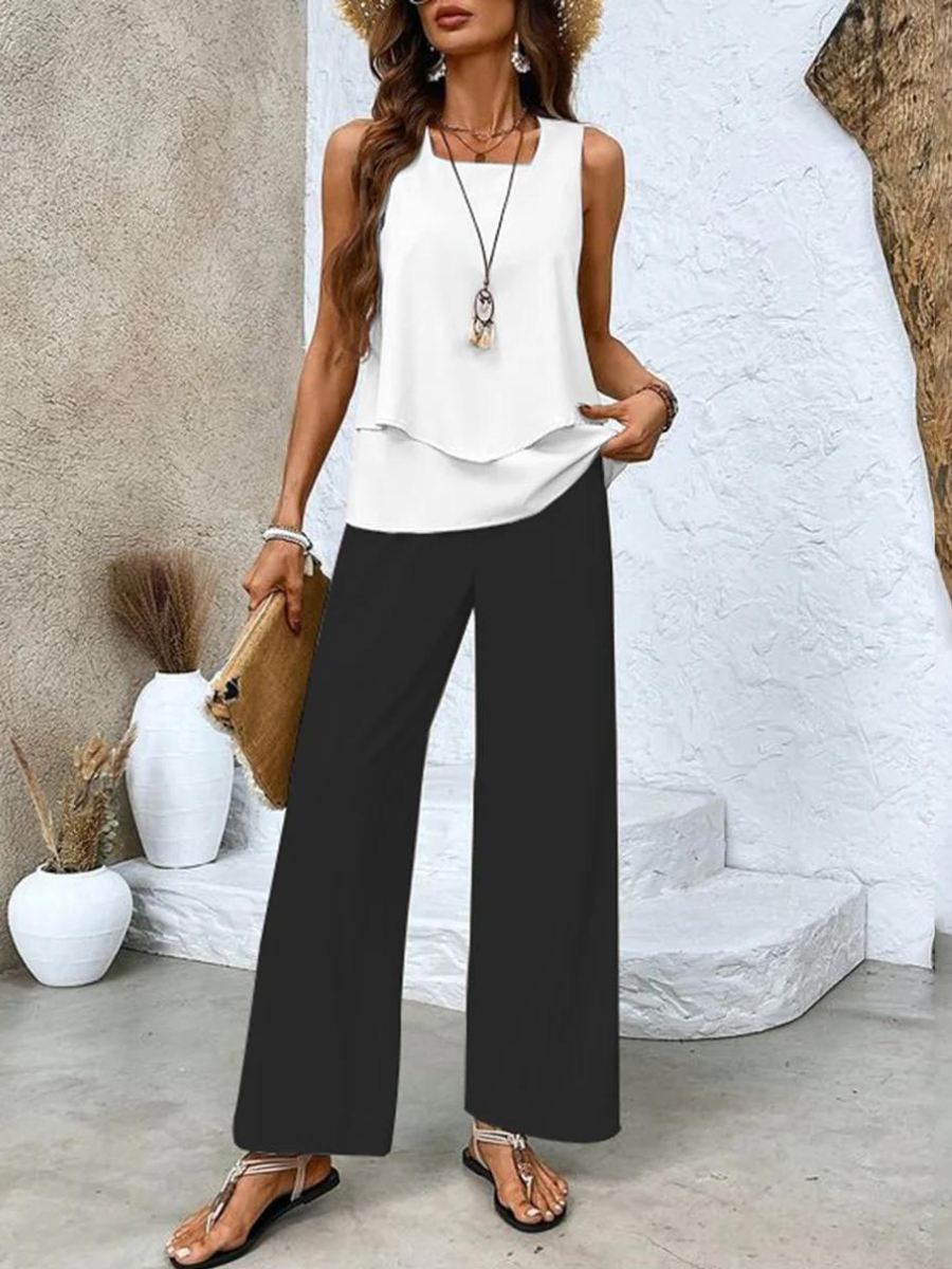 Elegantes Damen Twin Set mit ärmellosem Top und gerader Hose für besondere Anlässe 7