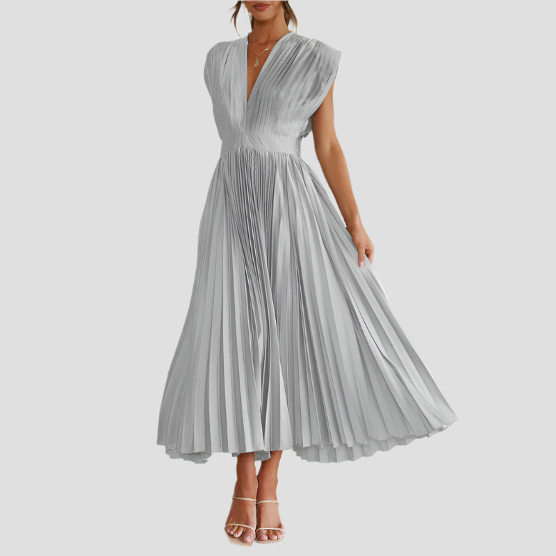 Elegantes V-Ausschnitt Kleid mit Rückenbindung – Fließender Stoff für jede Gelegenheit 1