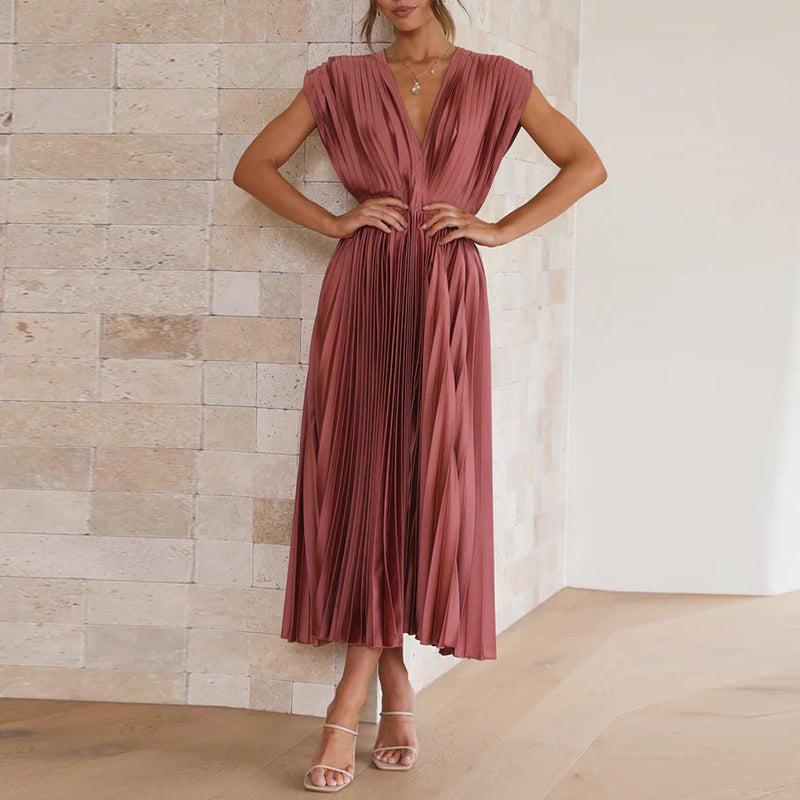 Elegantes V-Ausschnitt Kleid mit Rückenbindung – Fließender Stoff für jede Gelegenheit 2