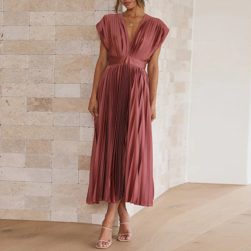 Elegantes V-Ausschnitt Kleid mit Rückenbindung – Fließender Stoff für jede Gelegenheit 3