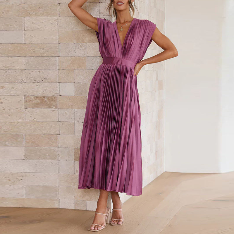 Elegantes V-Ausschnitt Kleid mit Rückenbindung – Fließender Stoff für jede Gelegenheit 4