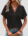 Elegantes V-Ausschnitt Top für Damen – Kurzärmlig, Bequeme Passform, Vielseitig Kombinierbar 1