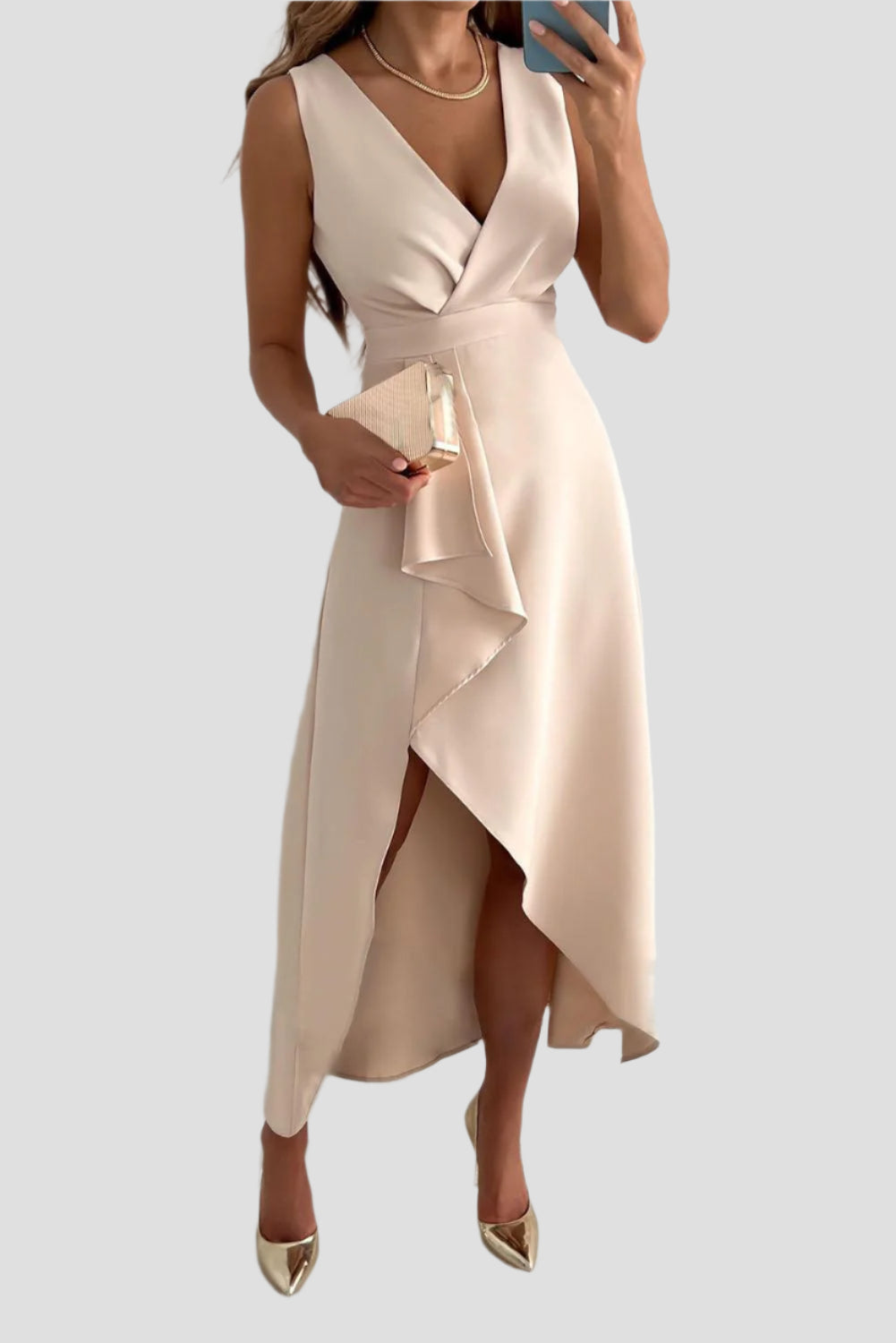 Elegantes Wickelmaxikleid mit asymmetrischem Saum 0