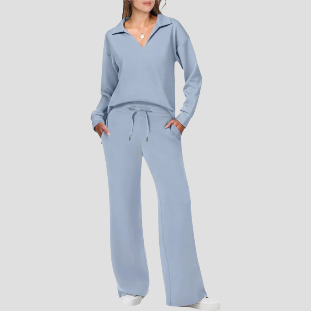 Elegantes Zweiteiliges Set mit V-Ausschnitt und Lockeren Hosen für Komfort und Stil 1