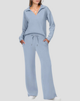 Elegantes Zweiteiliges Set mit V-Ausschnitt und Lockeren Hosen für Komfort und Stil 1