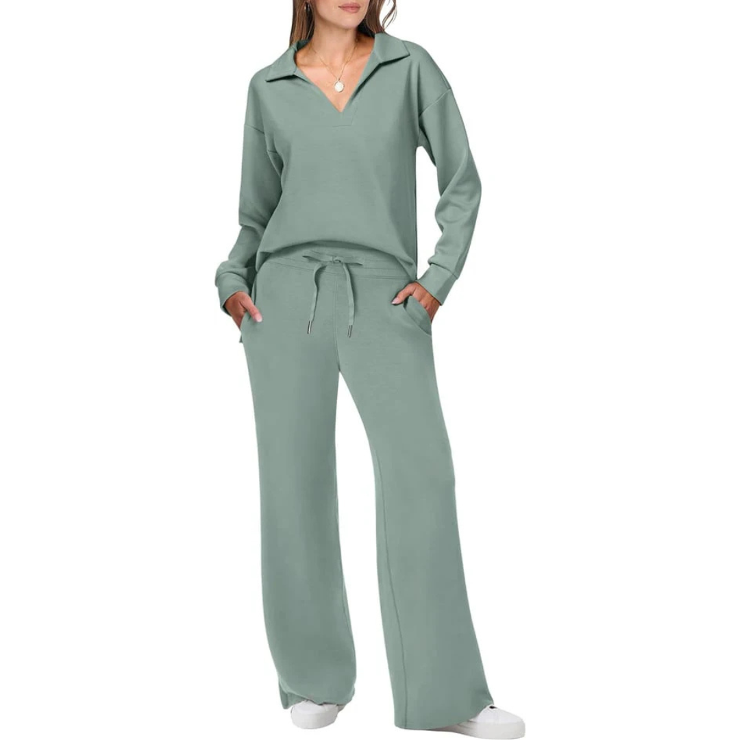 Elegantes Zweiteiliges Set mit V-Ausschnitt und Lockeren Hosen für Komfort und Stil 2