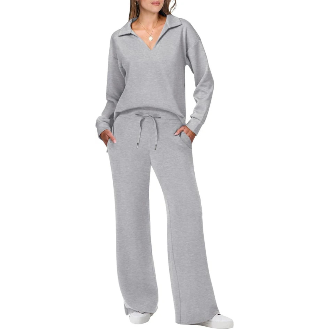 Elegantes Zweiteiliges Set mit V-Ausschnitt und Lockeren Hosen für Komfort und Stil 3
