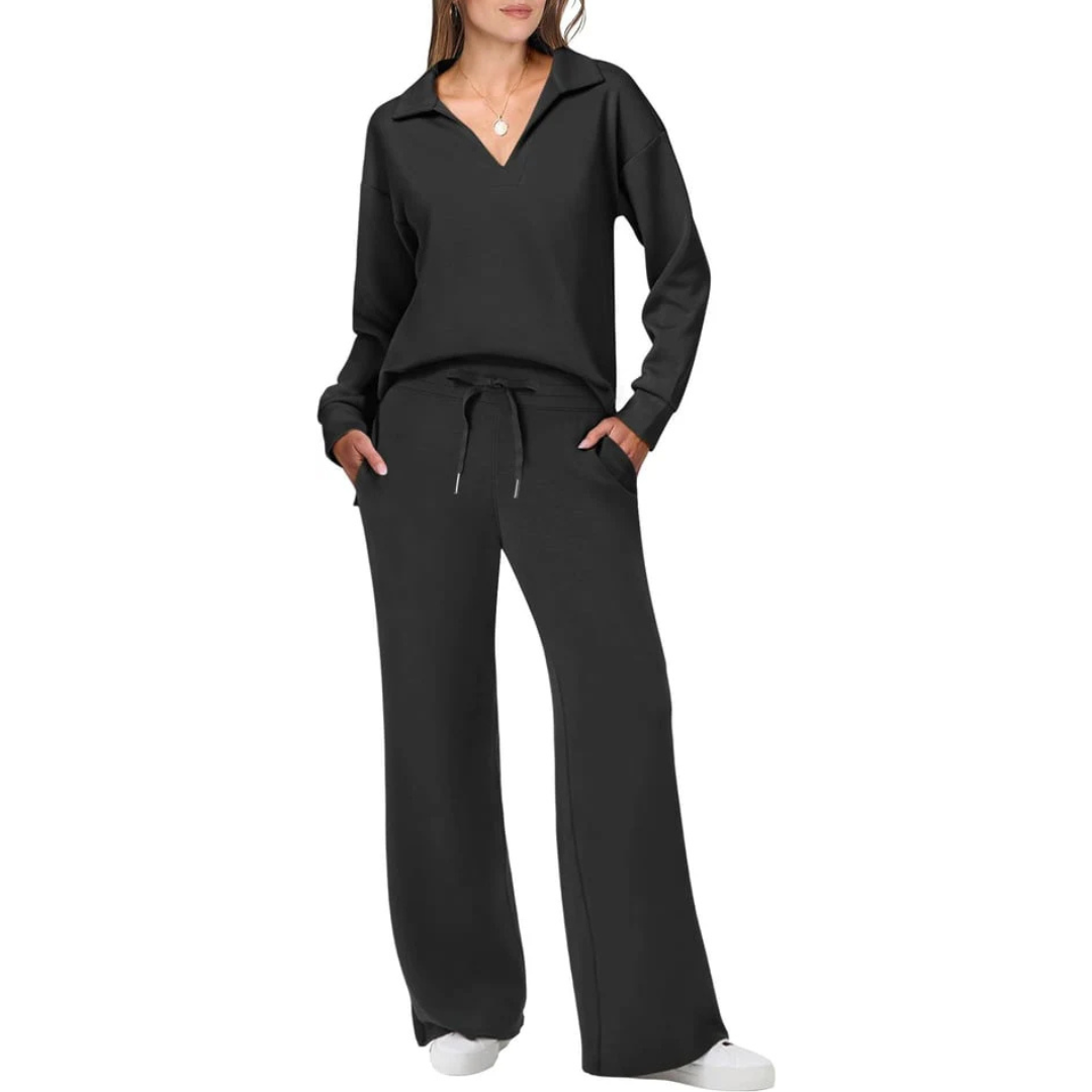 Elegantes Zweiteiliges Set mit V-Ausschnitt und Lockeren Hosen für Komfort und Stil 4