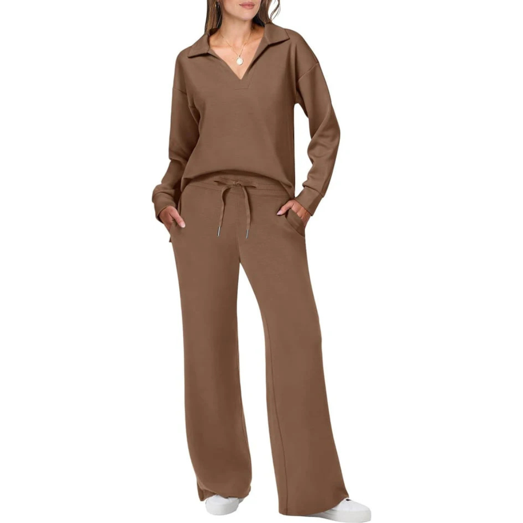 Elegantes Zweiteiliges Set mit V-Ausschnitt und Lockeren Hosen für Komfort und Stil 5