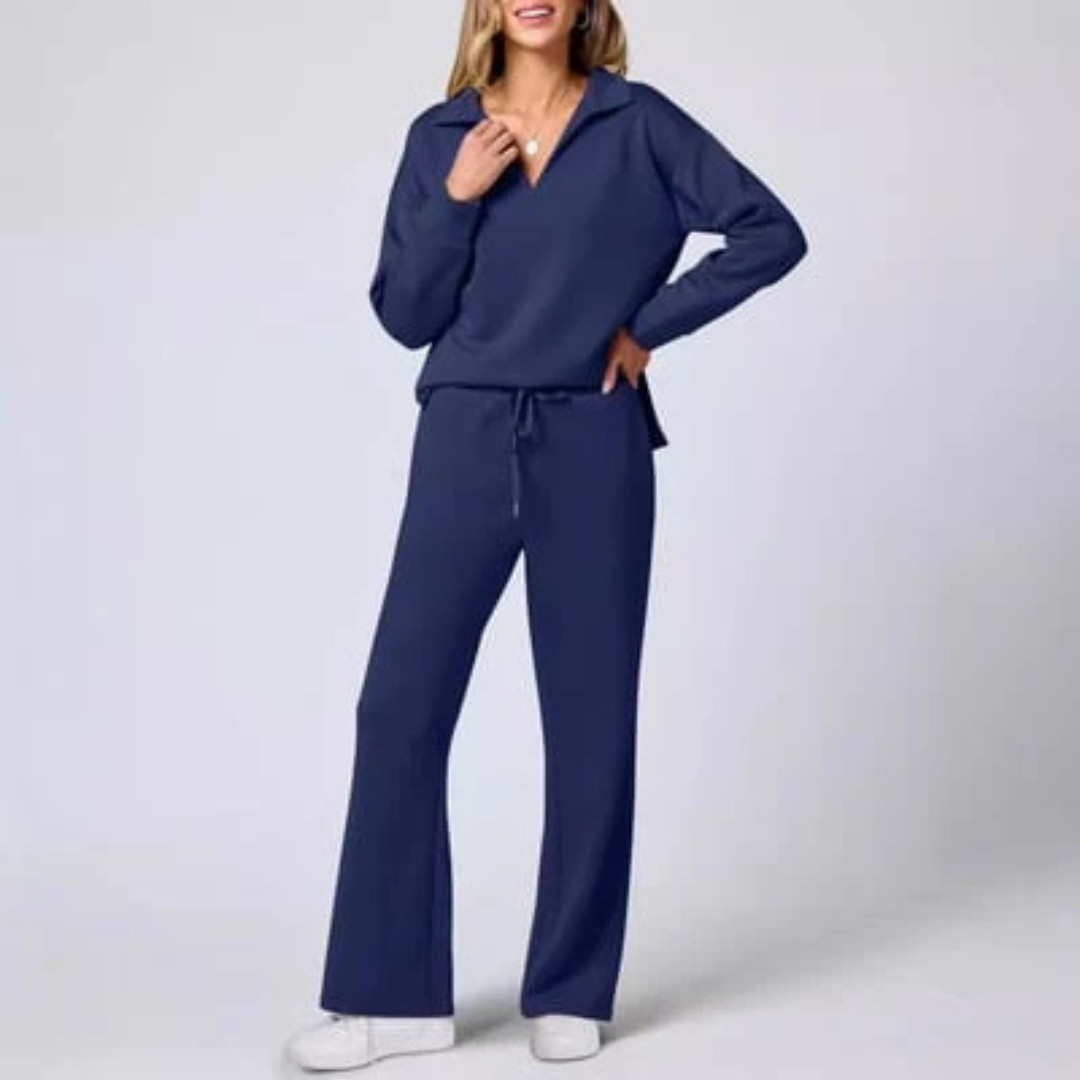 Elegantes Zweiteiliges Set mit V-Ausschnitt und Lockeren Hosen für Komfort und Stil 8