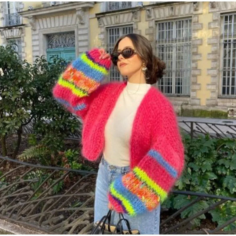 Farbenfrohe Strickjacke mit offenem Design für jeden Tag 1