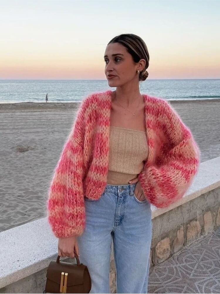 Farbenfrohe Strickjacke mit offenem Design für jeden Tag 2