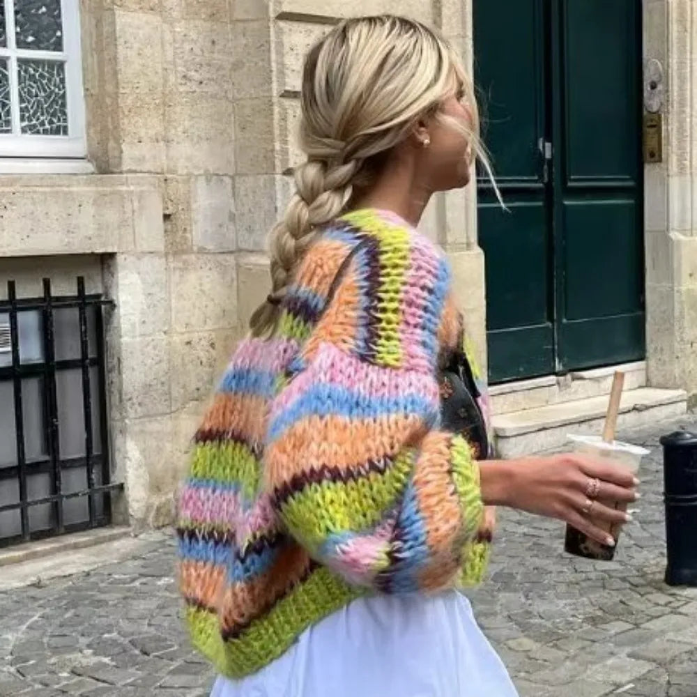 Farbenfrohe Strickjacke mit offenem Design für jeden Tag 3