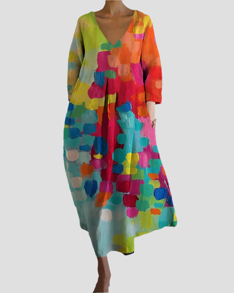 Farbenfrohes Sommerkleid aus weichem Leinen mit lebhaftem Print – Bequeme, schmeichelhafte Passform 1