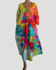 Farbenfrohes Sommerkleid aus weichem Leinen mit lebhaftem Print – Bequeme, schmeichelhafte Passform 1