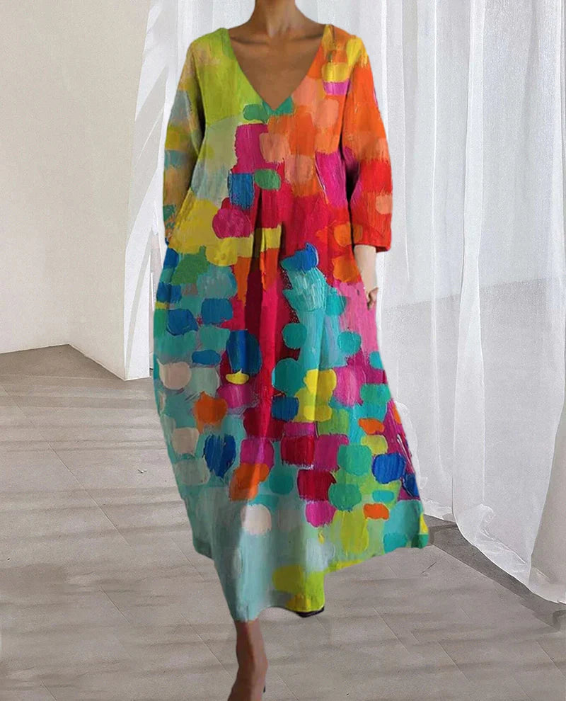 Farbenfrohes Sommerkleid aus weichem Leinen mit lebhaftem Print – Bequeme, schmeichelhafte Passform 2