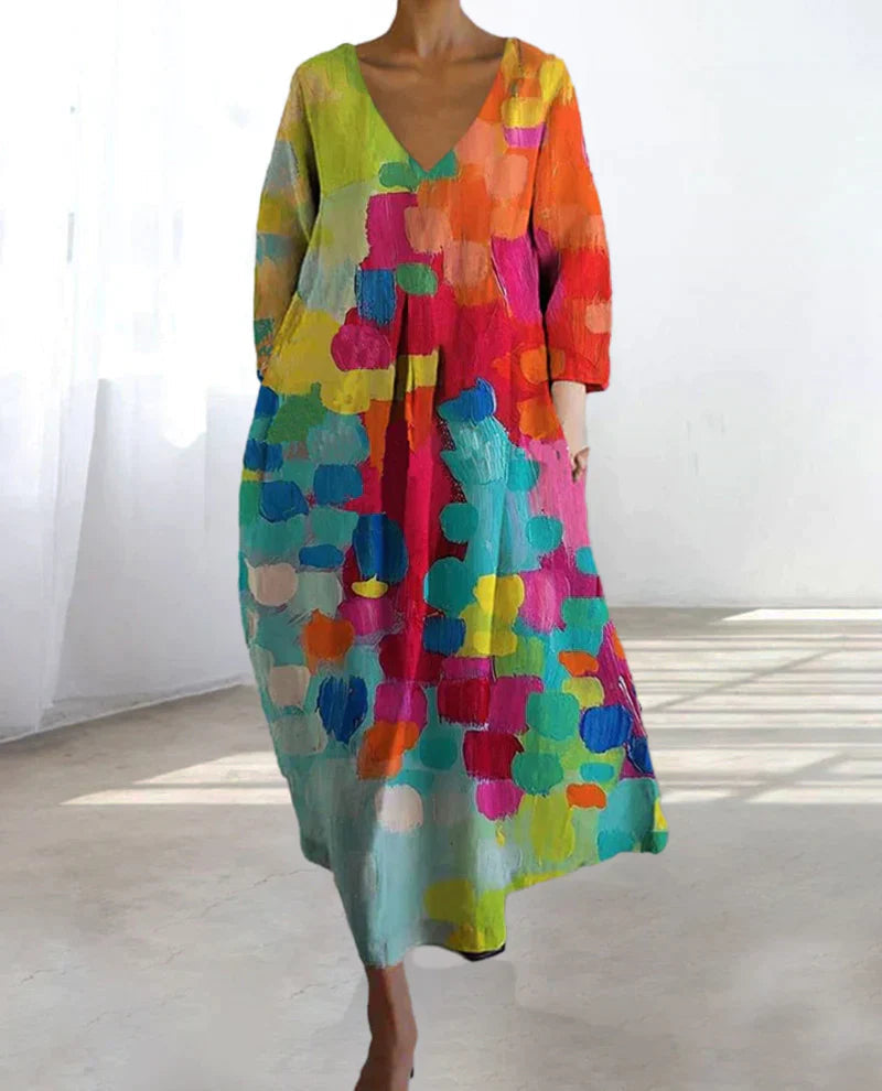 Farbenfrohes Sommerkleid aus weichem Leinen mit lebhaftem Print – Bequeme, schmeichelhafte Passform 3