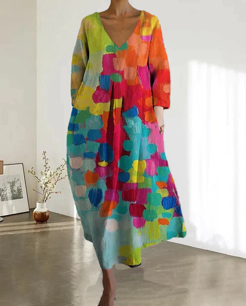 Farbenfrohes Sommerkleid aus weichem Leinen mit lebhaftem Print – Bequeme, schmeichelhafte Passform 4