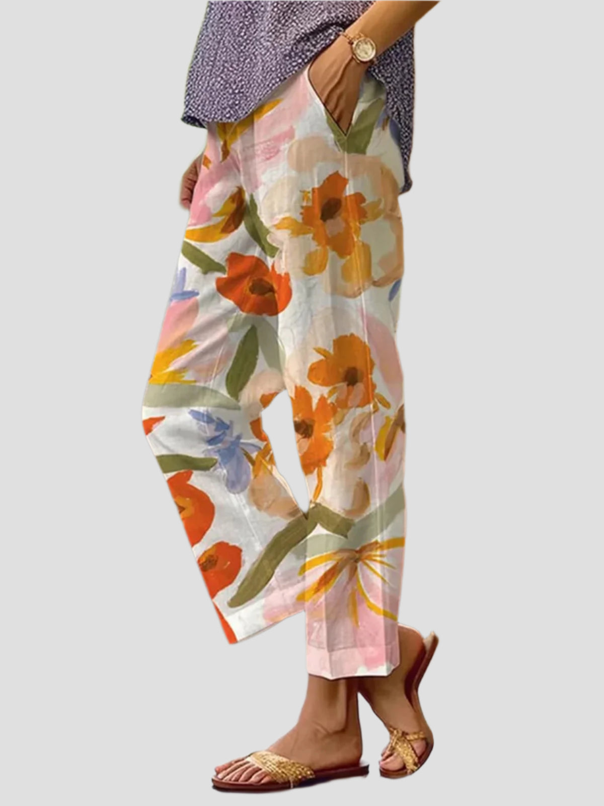Florale Stoffhose mit lockerer Passform und elegantem Blumenmuster – Ideal für jeden Anlass 1