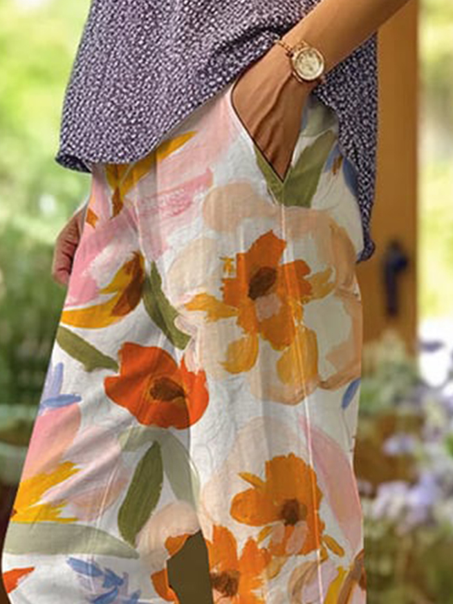 Florale Stoffhose mit lockerer Passform und elegantem Blumenmuster – Ideal für jeden Anlass 2