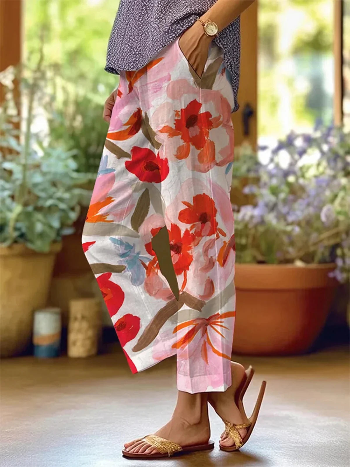 Florale Stoffhose mit lockerer Passform und elegantem Blumenmuster – Ideal für jeden Anlass 4
