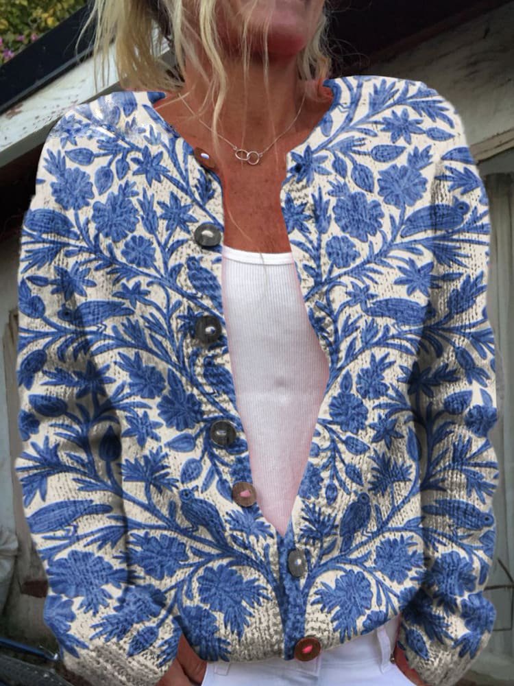 Florale Strickjacke mit elegantem Schnitt 0