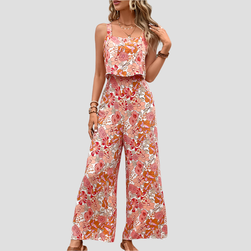 Floraler Jumpsuit mit weitem Bein für Sommerfeeling 0